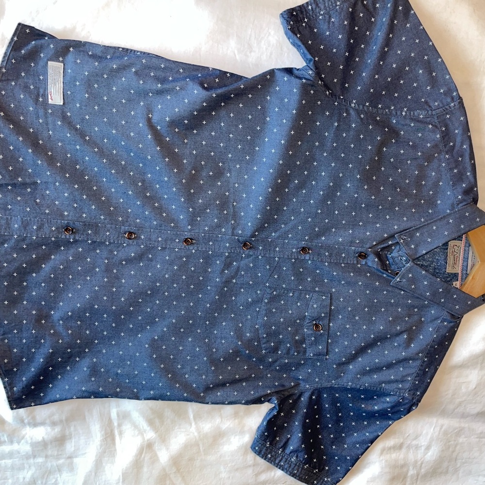 Navy button up cotton blend shirt